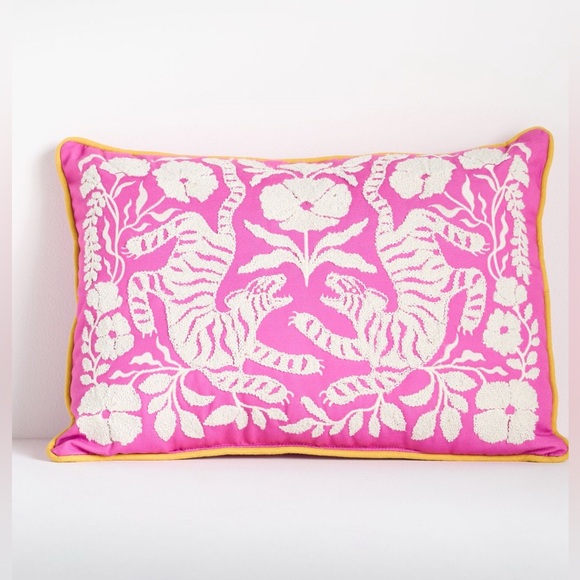 Anthropologie Kenia Embroidered Floral Indoor/Outdoor Pillow,Pink, NWT - Picture 1 of 3